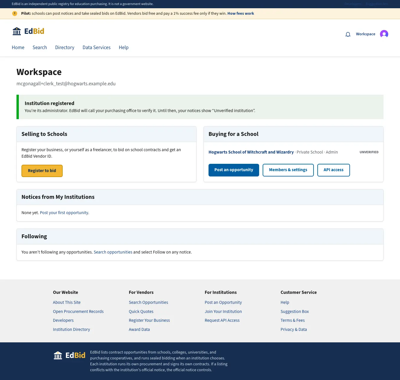 Registered, awaiting verification: screenshot
