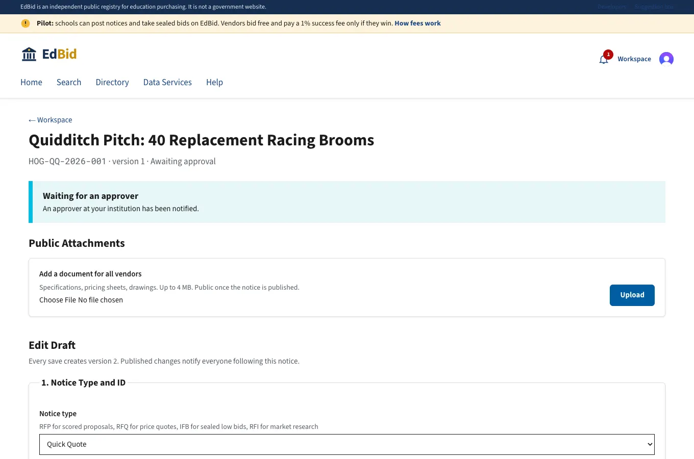Waiting for an approver: screenshot