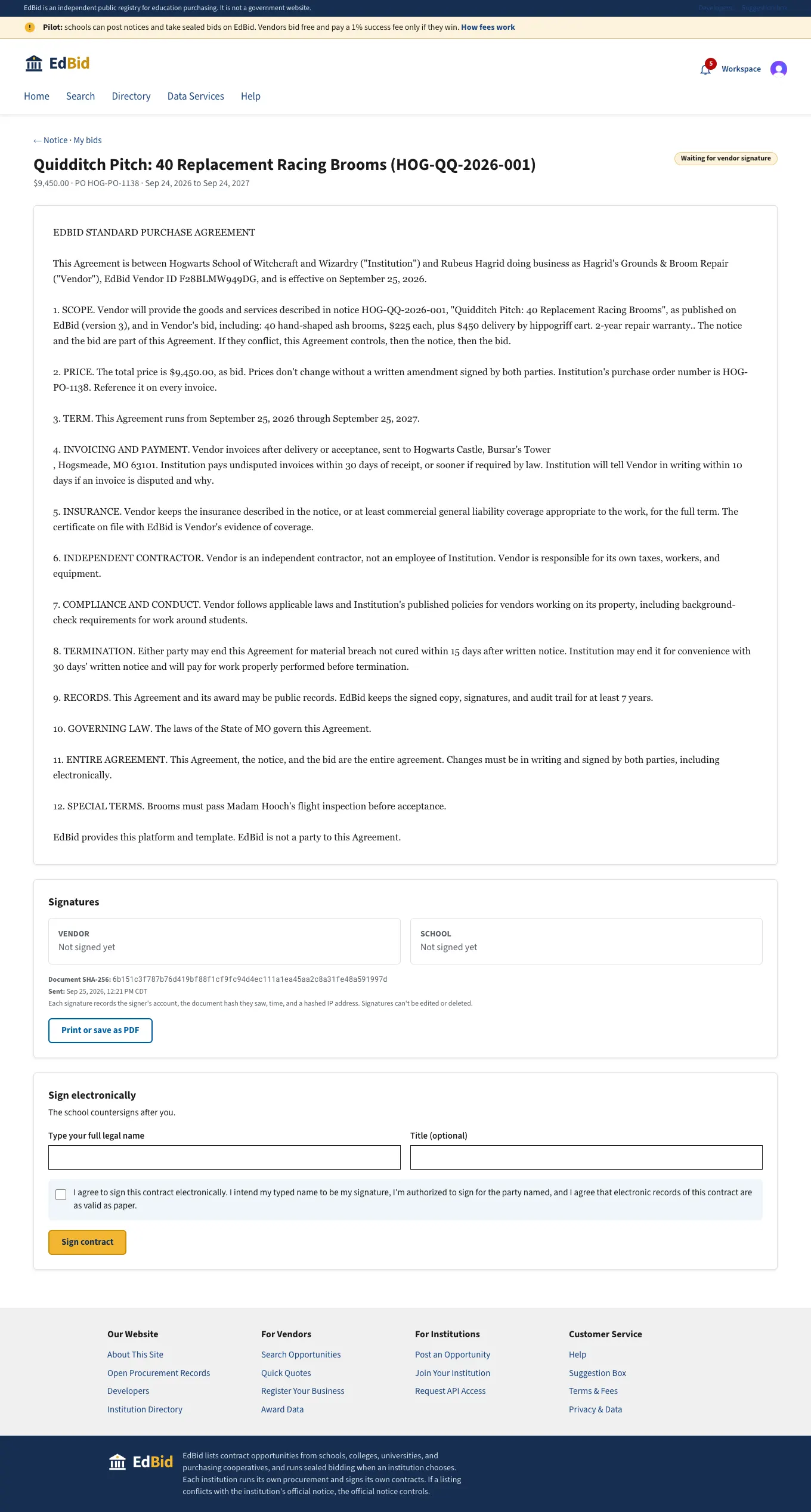 Hagrid reviews the generated contract: screenshot