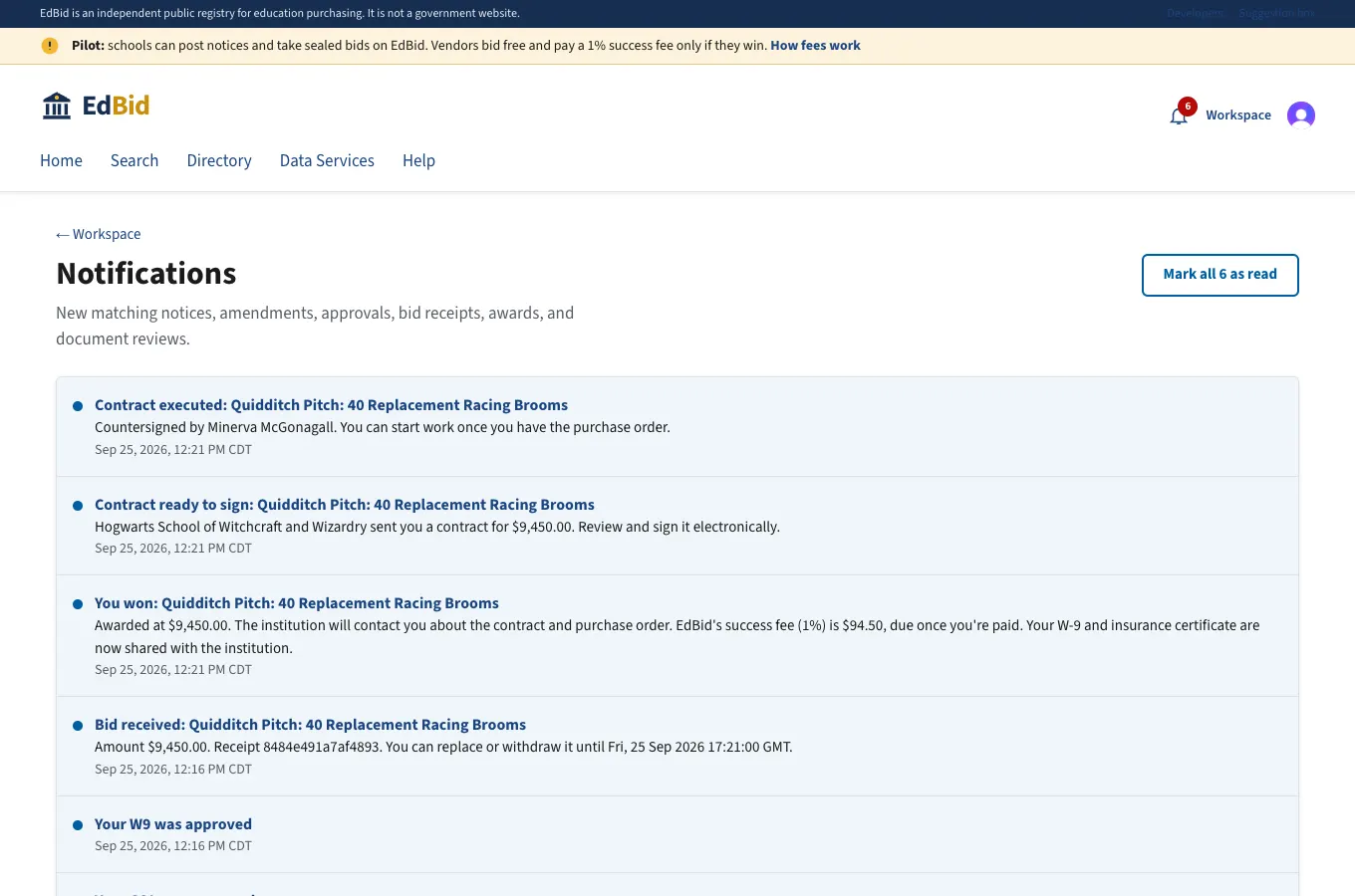 Hagrid's notifications: screenshot