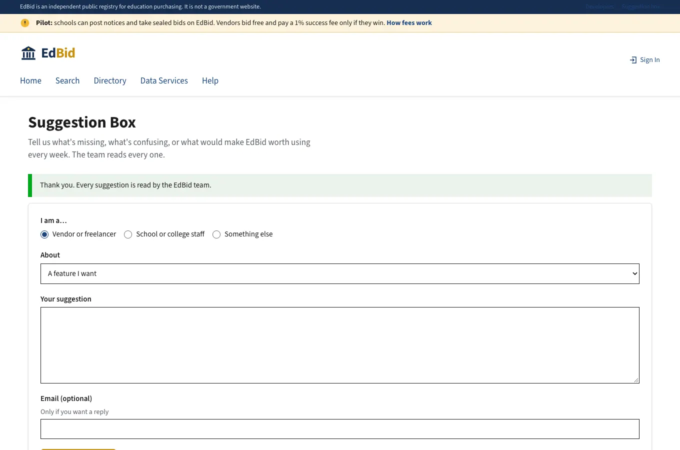 Suggestion box: screenshot